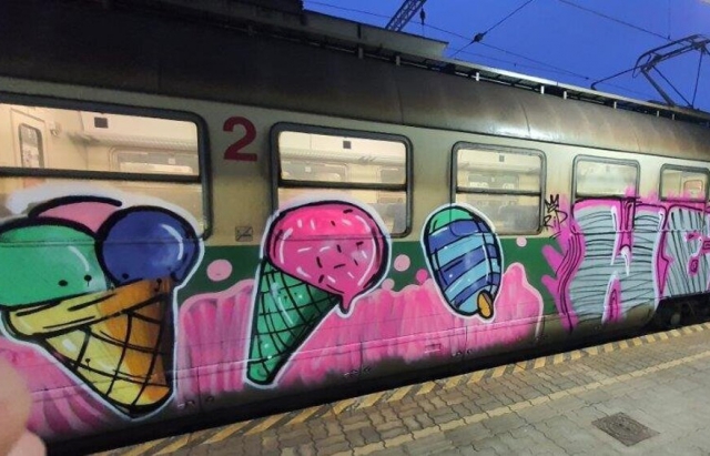 Загрожує до року ув’язнення: у Словаччині невідомий розмалював залізничні вагони