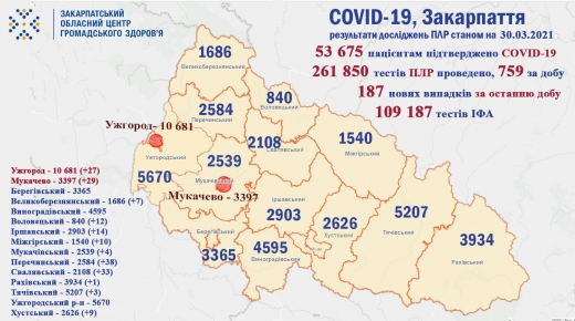 Статистика COVID-19 на Закарпатті за минулу добу: 10 людей загинули