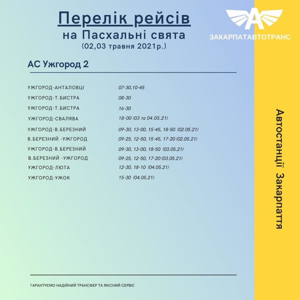 Закарпаття, Великодні свята, розклад руху, транспорт