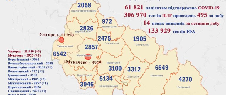 Більше 10 випадків за добу: статистика COVID-19 на Закарпатті станом на сьогодні