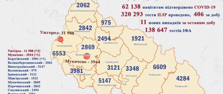 Більше 10 випадків за минулу добу: оновлена статистика COVID-19 на Закарпаття