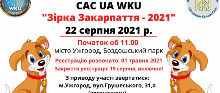 Сьогодні в Ужгороді відбудеться виставка собак всіх порід “Зірка Закарпаття – 2021”