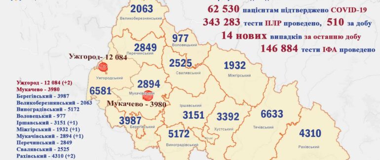 Майже 15 випадків за добу: оновлена статистика COVID-19 на Закарпатті