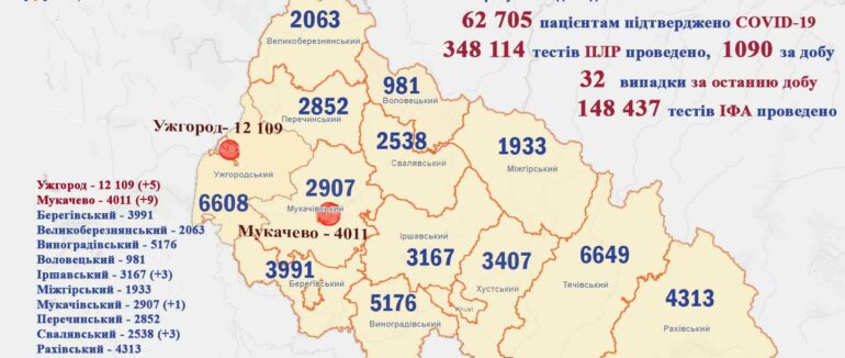 Невтішна статистика на Закарпатті: за минулу добу зафіксовано понад 30 випадків COVID-19