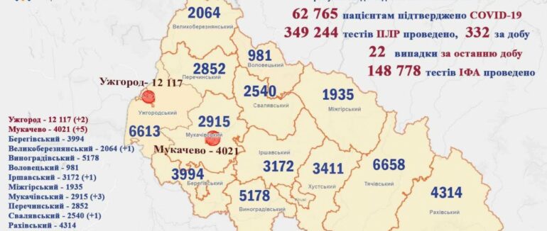 На Закарпатті у 22 пацієнтів підтверджено COVID-19