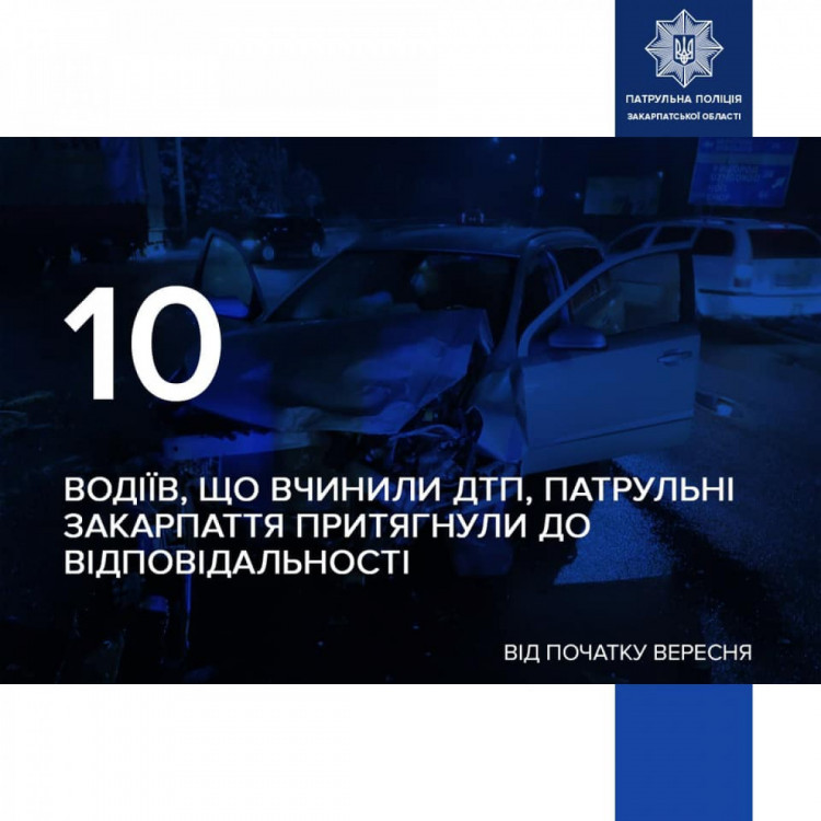 Закарпатські патрульні притягнули до відповідальності 10 водіїв, які залишили місце ДТП