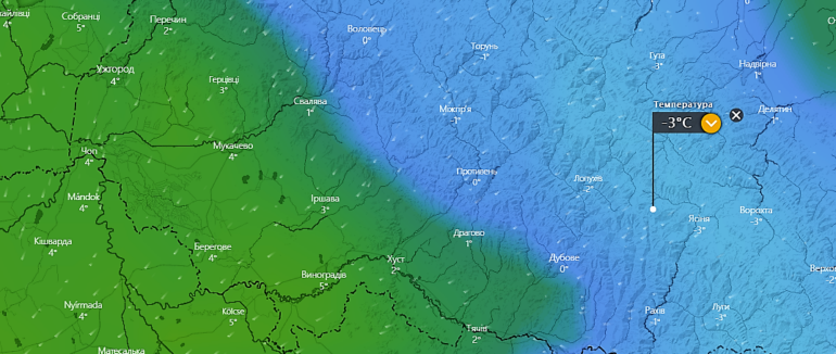 На Закарпатті в гірських районах температура опуститься до -3 градусів морозу