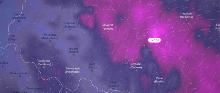 Минулої ночі на Закарпатті температура повітря опускалася до позначки -27 градусів морозу