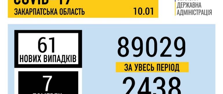 За добу на Закарпатті виявили 61 новий випадок COVID-19