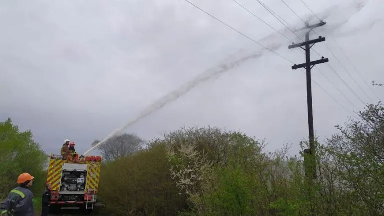 Електричний стовп у вогні: на Хустщині рятувальники гасили електроопору