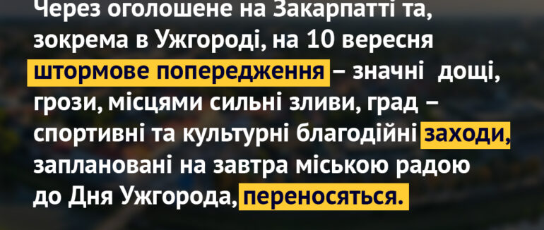 Заходи до Дня Ужгорода перенесли через негоду