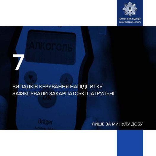 7 випадків керування у стані сп’яніння зафіксували закарпатські патрульні упродовж доби