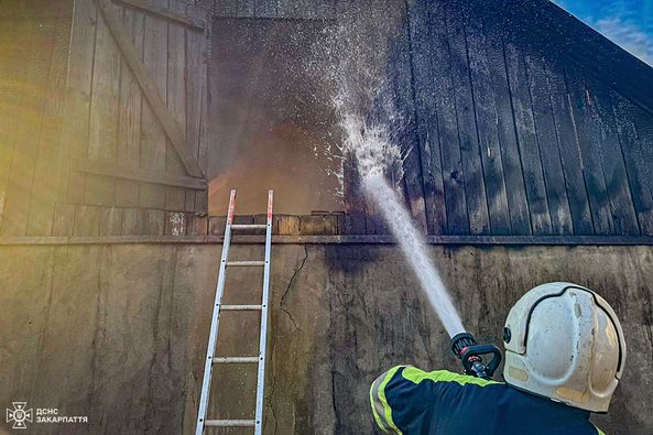 Гараж у вогні: на Хустщині рятувальники намагалися вберегти автозапчастини (ФОТО)