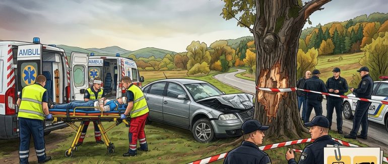 На Хустщині авто врізалося в дерево: двох юнаків госпіталізували