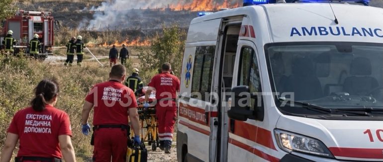 Пожежа в полі на Мукачівщині: 77-річна жінка отримала тяжкі опіки